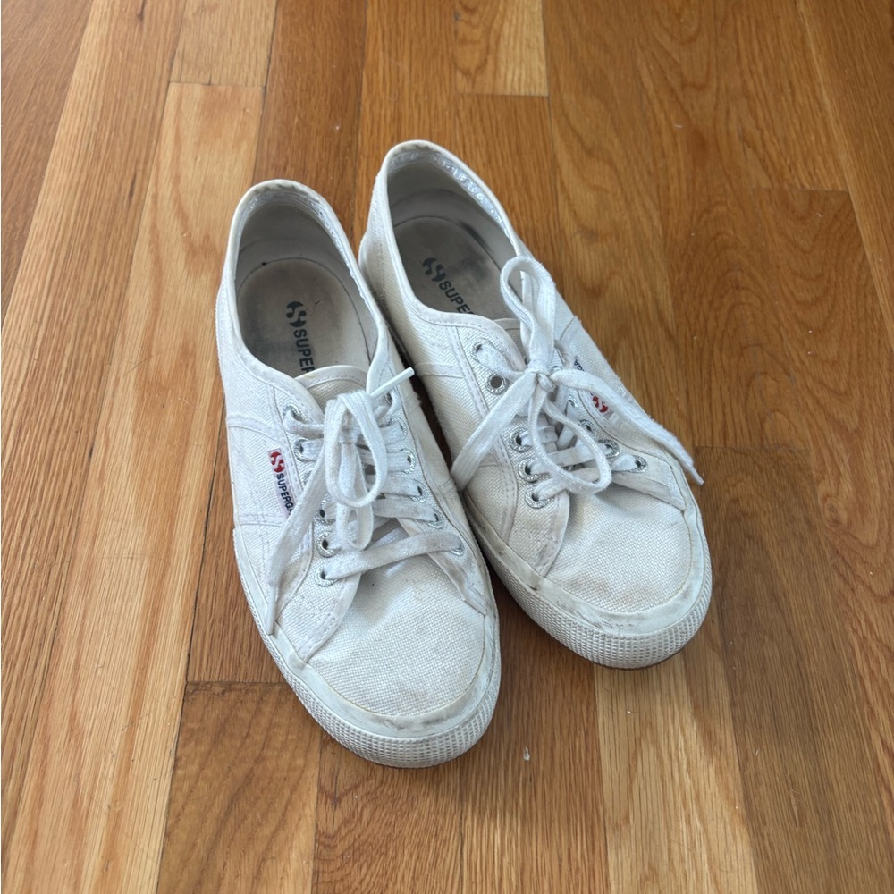 Superga Cream Canvas Lace-Up Sneakers